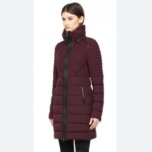 Mackage Micah Long Quilted Down Puffer Coat in Burgundy